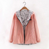 FEKEHA 2018 Autumn Women Bomber Basic Jacket Pocket Zipper Hoodies Women Two Side Wear Cartoon Print Outwear Loose Coat