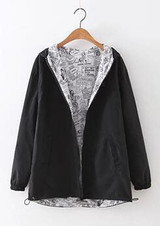 FEKEHA 2018 Autumn Women Bomber Basic Jacket Pocket Zipper Hoodies Women Two Side Wear Cartoon Print Outwear Loose Coat