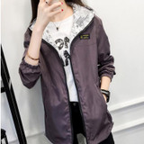 FEKEHA 2018 Autumn Women Bomber Basic Jacket Pocket Zipper Hoodies Women Two Side Wear Cartoon Print Outwear Loose Coat