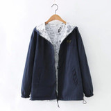 FEKEHA 2018 Autumn Women Bomber Basic Jacket Pocket Zipper Hoodies Women Two Side Wear Cartoon Print Outwear Loose Coat