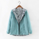 FEKEHA 2018 Autumn Women Bomber Basic Jacket Pocket Zipper Hoodies Women Two Side Wear Cartoon Print Outwear Loose Coat