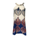 2017 New Style Summer Dress Women Boho Dress Printed Halter Neck Sleeveless Beach Party Mini Dresses Plus Size Vestidos Beige