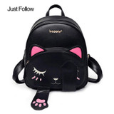 2017 New Students Pu backpack for teenagers girls Back Pack Preppy Leather Shoulder Travel bag Cat bag School Backpacks
