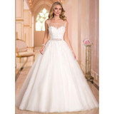 2017 New Stock Vestido De Noiva US Size 4~18 White/Ivory Tulle Applique Beaded Sash Lace A-Line Wedding Dress Robe De Mariage