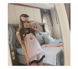 2017 New spring women's silk pajamas set home clothes pink cute sleepwear Pyjamas nightgown with robe Pyjama Spaghetti Strap
