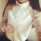 2017 New spring women shirt bow of Pearl White blouse casual chiffon shirt women blouses tops blusas femininas 607I 25