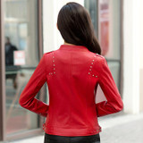 2017 New Spring Women Faux Leather Jacket Fashion Women Coat Female Leather Jacket Zipper Rivet Washed PU Leather Jacket Brand