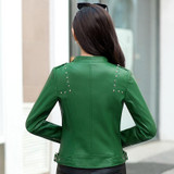 2017 New Spring Women Faux Leather Jacket Fashion Women Coat Female Leather Jacket Zipper Rivet Washed PU Leather Jacket Brand