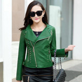 2017 New Spring Women Faux Leather Jacket Fashion Women Coat Female Leather Jacket Zipper Rivet Washed PU Leather Jacket Brand