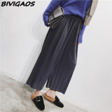 2017 New Spring Summer Womens Fashion Thin Chiffon Wide Leg Pants Pleated Elastic High Waist Cropped Trousers Casual Loose Pants 2017 New Spring Summer Womens Fashion Thin Chiffon Wide Leg Pants Pleated Elastic High Waist Cropped Trousers Casual Loose Pants