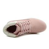 2017 new spring shoes Pink Nubuck Leather Women Boots Lace up Casual Ankle Boots Martin Round Toe Shoes Timber Boots 40N0882