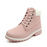 2017 new spring shoes Pink Nubuck Leather Women Boots Lace up Casual Ankle Boots Martin Round Toe Shoes Timber Boots 40N0882