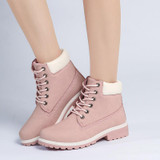 2017 new spring shoes Pink Nubuck Leather Women Boots Lace up Casual Ankle Boots Martin Round Toe Shoes Timber Boots 40N0882