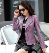 2017 new spring leather clothing women's stand collar leather jacket short coat slim design purple women's outerwear