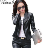 2017 new spring leather clothing women's stand collar leather jacket short coat slim design purple women's outerwear