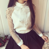 2017 New spring elegant organza bow of Pearl White blouse casual chiffon shirt women blouses tops blusas femininas 607I 25