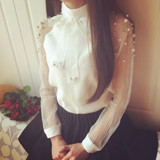 2017 New spring elegant organza bow of Pearl White blouse casual chiffon shirt women blouses tops blusas femininas 607I 25