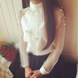 2017 New spring elegant organza bow of Pearl White blouse casual chiffon shirt women blouses tops blusas femininas