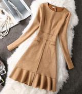 2017 New Spring Elegant Casual bodycon Prom Party Dress Slim vestidos Autumn Winter Fashion Women Dress Long Sleeve Suede
