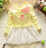 2017 New Spring children clothes mini dress for girl print Lace flower Kids dresses girls princess baby dress