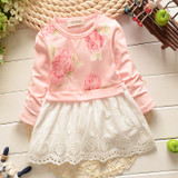 2017 New Spring children clothes mini dress for girl print Lace flower Kids dresses girls princess baby dress