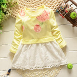 2017 New Spring children clothes mini dress for girl print Lace flower Kids dresses girls princess baby dress