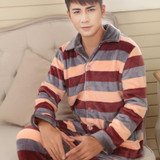2017 New Spring Autumn Winter coral fleece Men Sleepwears Male Set plus size XXXL Thick flannel lounge long-sleeve Pajama Sets