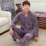 2017 New Spring Autumn Winter coral fleece Men Sleepwears Male Set plus size XXXL Thick flannel lounge long-sleeve Pajama Sets