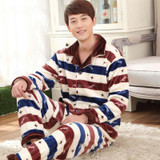 2017 New Spring Autumn Winter coral fleece Men Sleepwears Male Set plus size XXXL Thick flannel lounge long-sleeve Pajama Sets