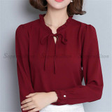 2017 New Spring Autumn Shirts Women Blusa Chiffon Blouse Long Sleeve Ruffle Collar Fashion Tops Women's Clothing Plus Size XXXL