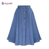 2017 Summer Cotton Jeans Skirt Midi Skirt Women Skirts Womens Faldas Saias Na Altura Saias Midi Falda Saia longa long Skirt
