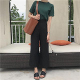 2017 Summer Cotton All Match Loose New  Elastic Waist Casual Female  Ankle-length Wide Leg Pants