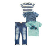 2017 Summer Children's clothing sets Baby boy kids 4pcs denim suit set striped t-shirts+blue car t-shirts+t-shirt+jeans F1807