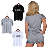 2017 Summer Casual Happy Printed Women T Shirt Harajuku Solid Short Sleeve Top Tees O Neck Casual T-shirts