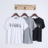 2017 Summer Casual Happy Printed Women T Shirt Harajuku Solid Short Sleeve Top Tees O Neck Casual T-shirts