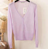 2017 Summer Cardigans Women V Neck Long Sleeve Knitted Thin Sweater Candy Sheer Cardigan Sun Protection Coat Air Conditioning