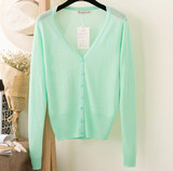 2017 Summer Cardigans Women V Neck Long Sleeve Knitted Thin Sweater Candy Sheer Cardigan Sun Protection Coat Air Conditioning