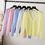 2017 Summer Cardigans Women V Neck Long Sleeve Knitted Thin Sweater Candy Sheer Cardigan Sun Protection Coat Air Conditioning