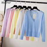 2017 Summer Cardigans Women V Neck Long Sleeve Knitted Thin Sweater Candy Sheer Cardigan Sun Protection Coat Air Conditioning