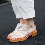 2017 Summer Breathable Flat Shoes WomanTransparent Brogue Shoes Women Fashion Platform Oxford Shoes For Women Lace Up
