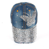 2017 Summer Beauty Rhinestone Butterfly Caps Denim Baseball Cap Snapback Hip Hop Flat Hat Summer Hat Snapback Caps For Women