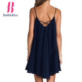 2017 Summer Beach Dress Women Strap Chiffon Beach Dress Loose Sexy Ladies Style Vestido Plus Size Black Female Bubblekiss