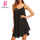 2017 Summer Beach Dress Women Strap Chiffon Beach Dress Loose Sexy Ladies Style Vestido Plus Size Black Female Bubblekiss