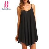 2017 Summer Beach Dress Women Strap Chiffon Beach Dress Loose Sexy Ladies Style Vestido Plus Size Black Female Bubblekiss