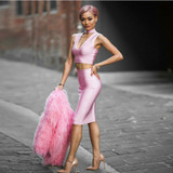 2017 Summer Bandage Dresses Women Black V-Neck 2 Two Piece Set Halter Sleeveless Celebrity Party Sexy Bodycon Dress wholesale