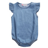 2017 Summer Baby Girl Clothes Denim Romper Ruffles Sleeves Solid Blue Newborn Baby Rompers Toddler Kids Jumpsuit Outfits Sunsuit