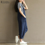 2017 Summer Autumn ZANZEA Rompers Womens Jumpsuits Vintage Sleeveless Backless Casual Loose Solid Overalls Strapless Paysuits
