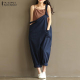 2017 Summer Autumn ZANZEA Rompers Womens Jumpsuits Vintage Sleeveless Backless Casual Loose Solid Overalls Strapless Paysuits