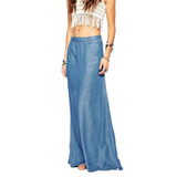 2017 Summer Autumn Long Maxi Skirt High Waisted Floor Length Denim Jeans Skirts Women Casual Jupe Saia Jeans longa With Pockets