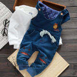 Free shipping Spring Autumn male female child denim bib pants baby hooded casual bib pants